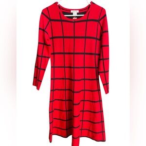 New Luxxe Lane Medium Long sleeve Red and Black Checked A-line dress